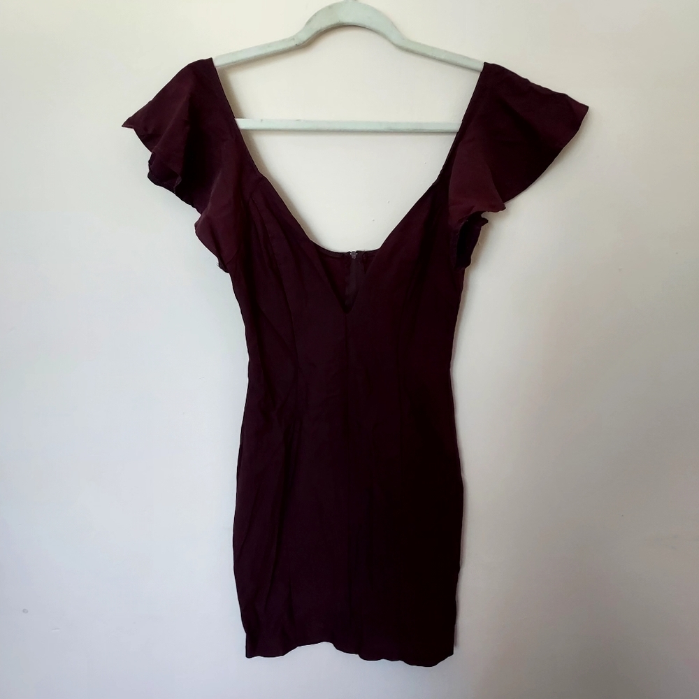 Solemio plum bodycon deep V mini rayon blend dress Dance Night Club Party